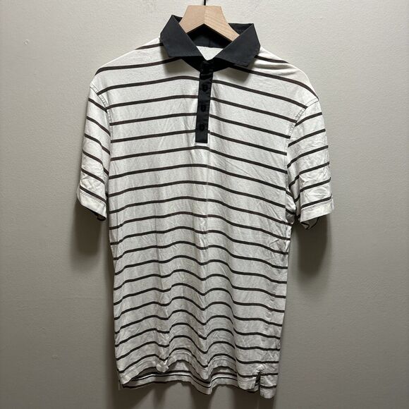 lululemon athletica Black and White Striped Polo Shirt - Picture 1 of 14